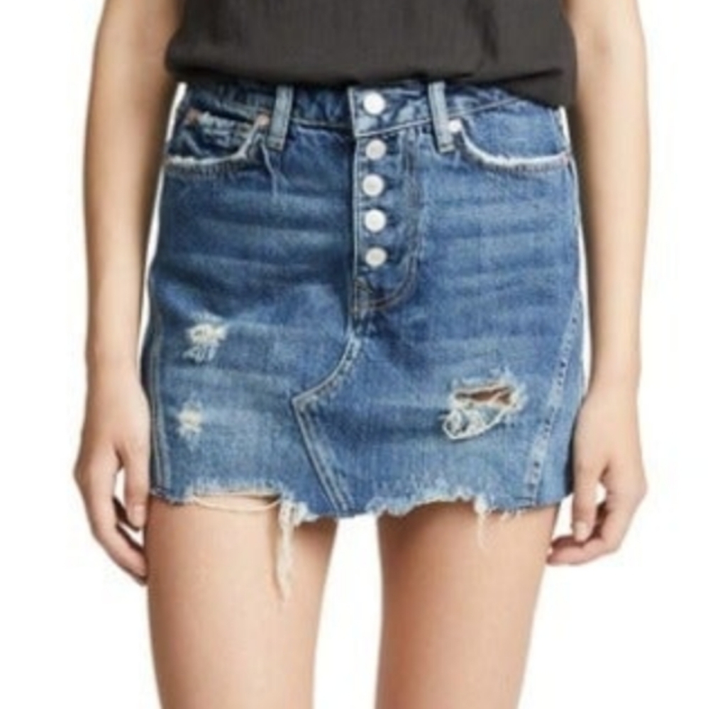 Free People Distressed Mini Jean Skirt